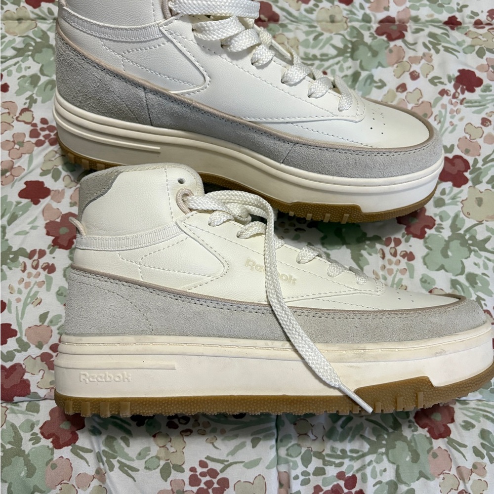 Reebok White and Gray High-Top Sneakers with Chunky Sole